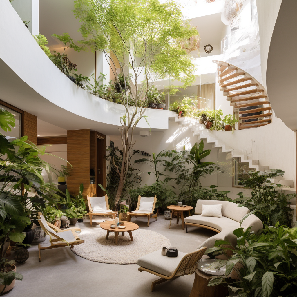 Central patio with natural materials and modern elements