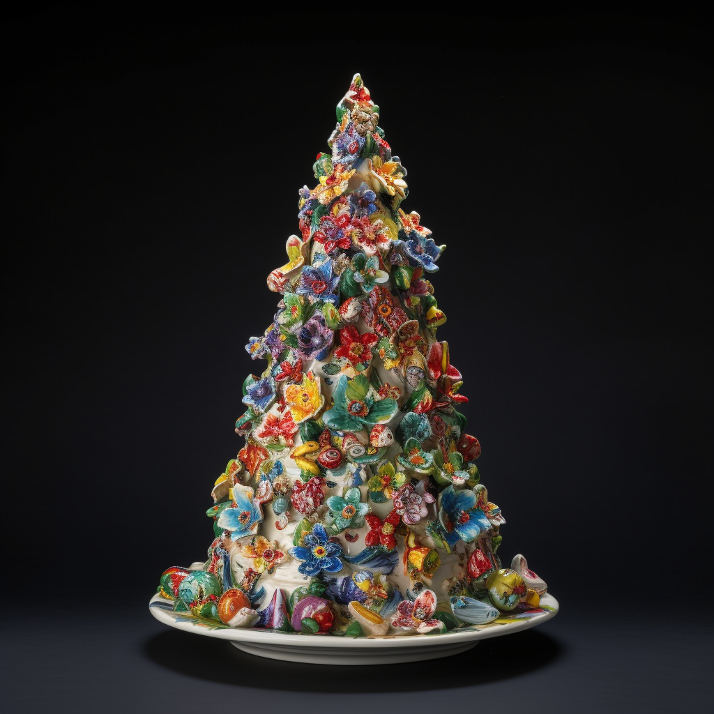 Vibrant ceramic Christmas tree with flowers