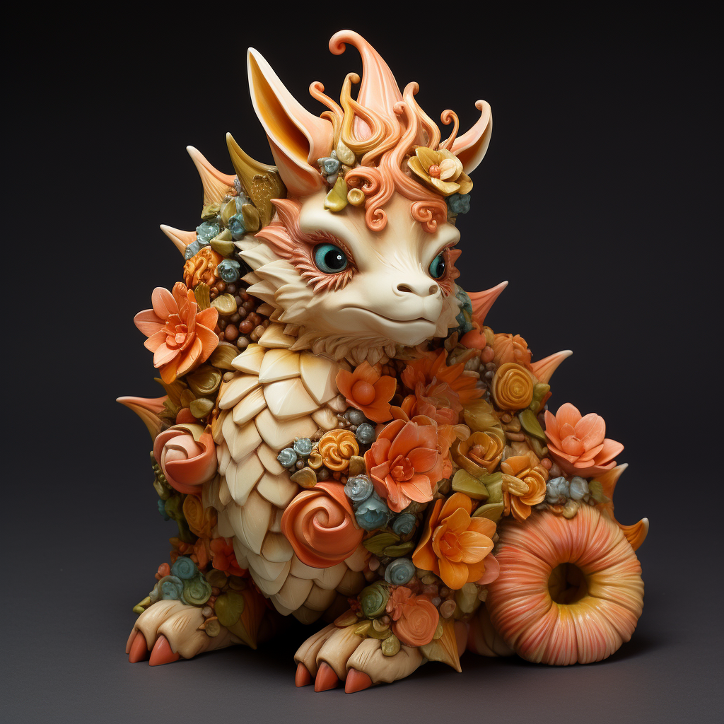 Adorable ceramic dragon with floral and cone embellishments