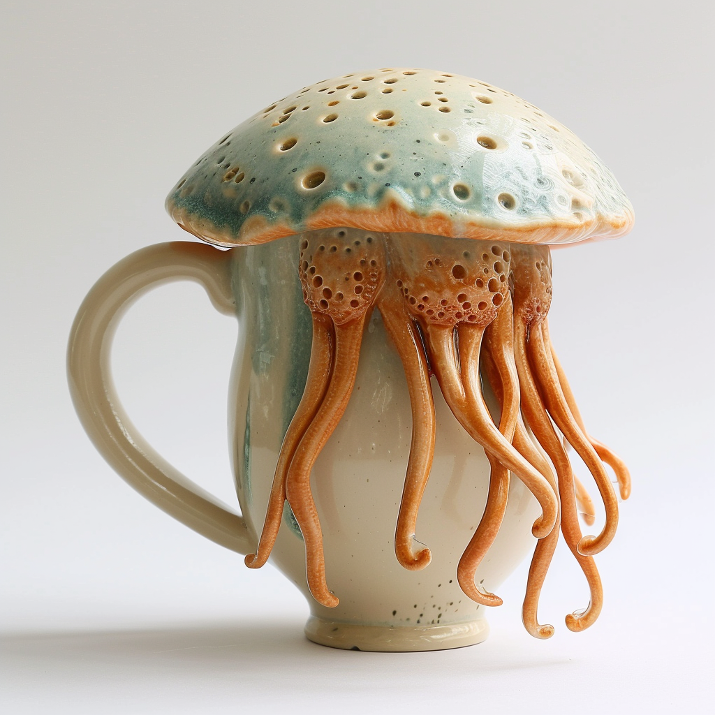 Ceramic Mug in Jellyfish Shape on White Background