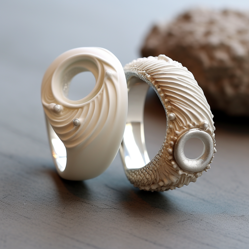 Ceramic open ring with seashell motif