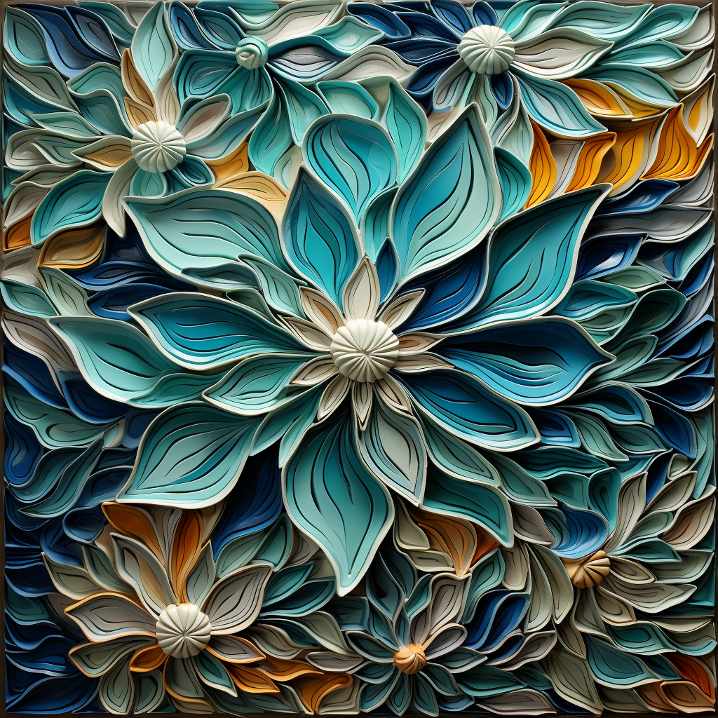 Ceramic Tile with Pennsylvania Dutch Design and Floral Pattern