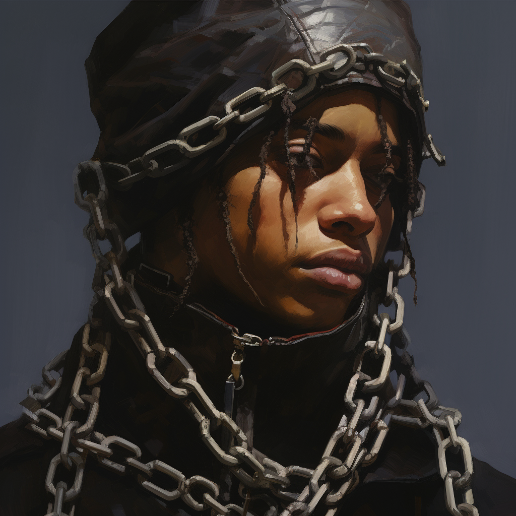 Chained up person with chin