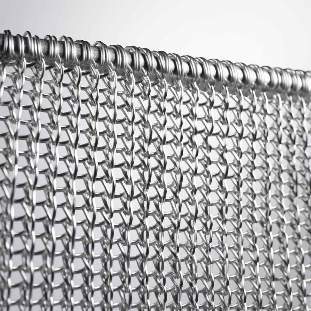 Chainmail fabric in wind against white backdrop