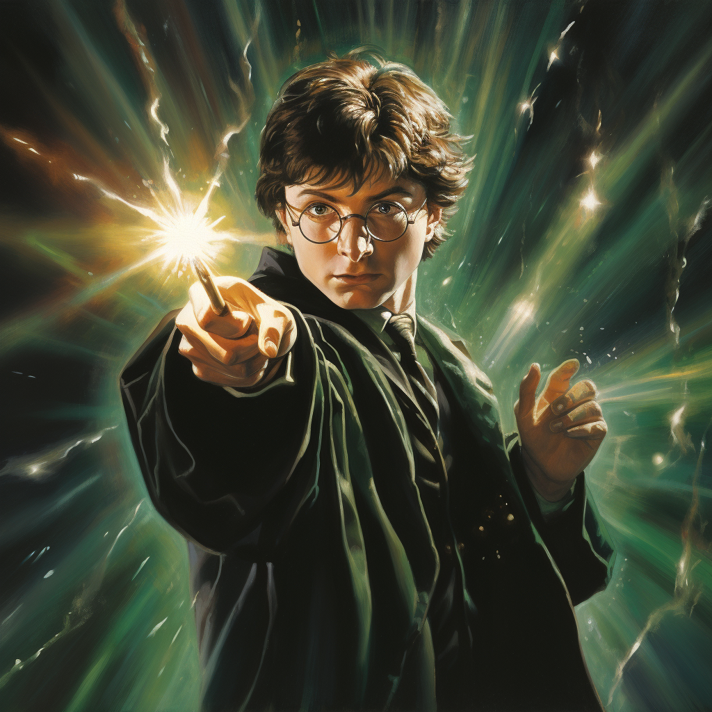 Harry Potter casting powerful green spell