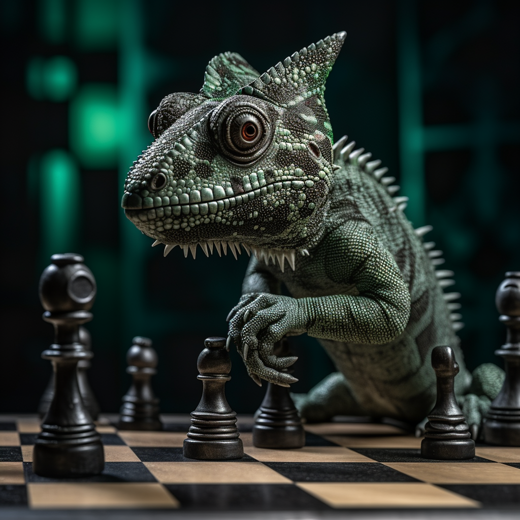 Chameleon on Chessboard Photo