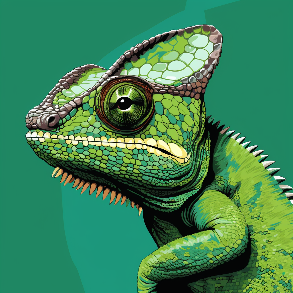 Colorful chameleon on green background