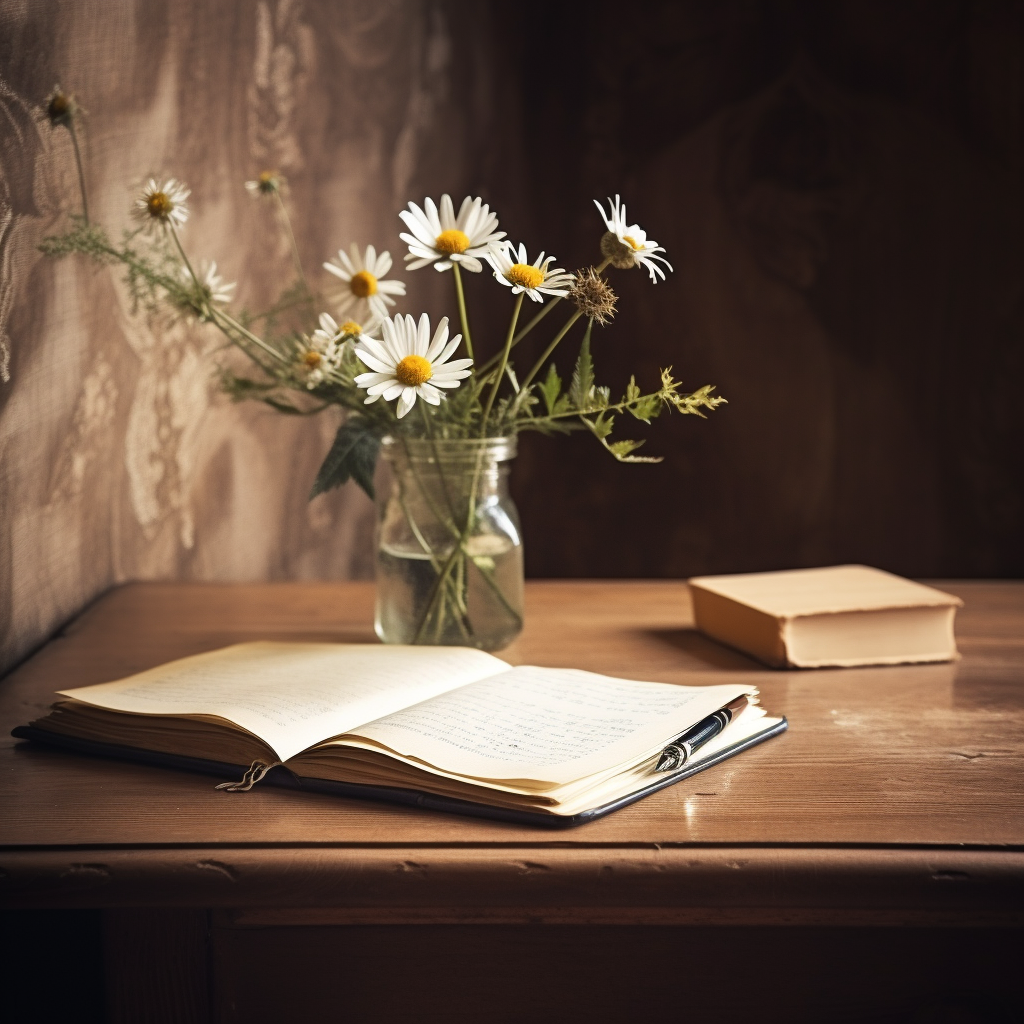 Chamomile on Beige Wooden Desk