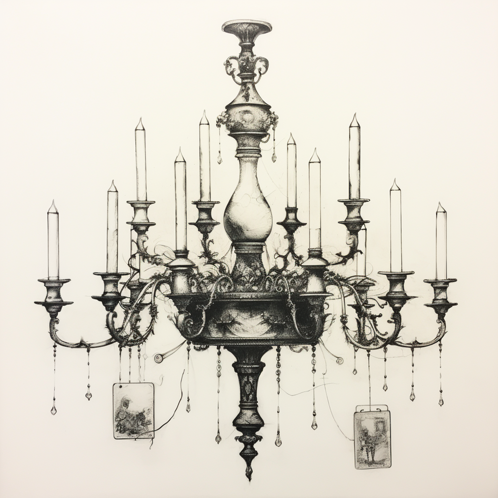 Chandelier Etching White Background