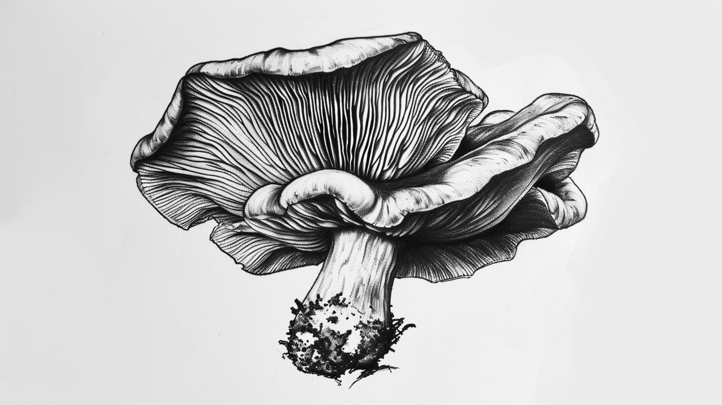 Black and White Chanterelle Mushroom Etching