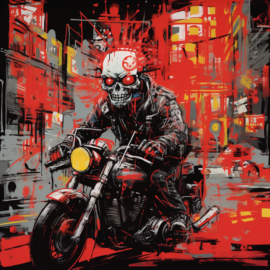 Artwork of chaotic punk city biker demon