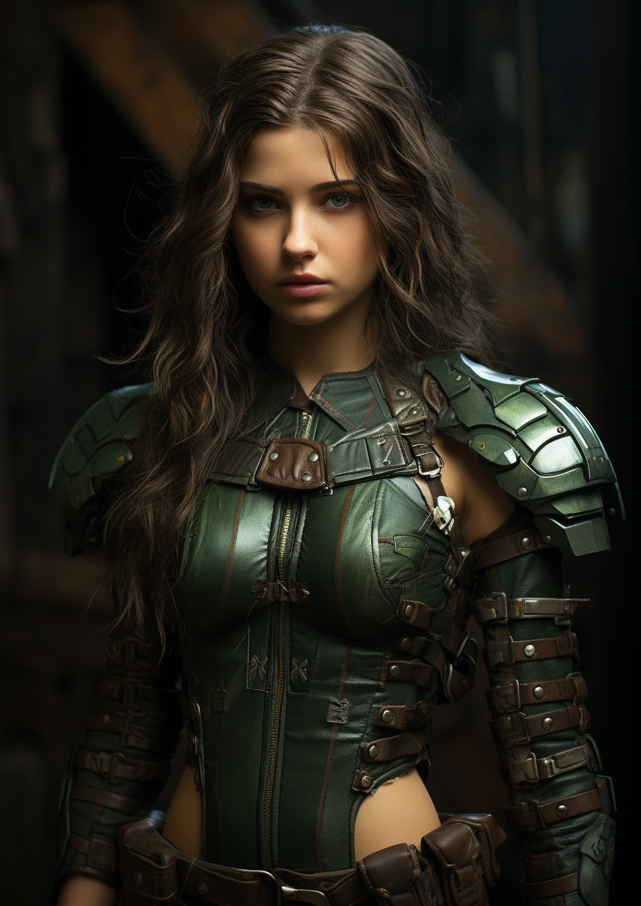 Image of a baby girl in green metallic body armor