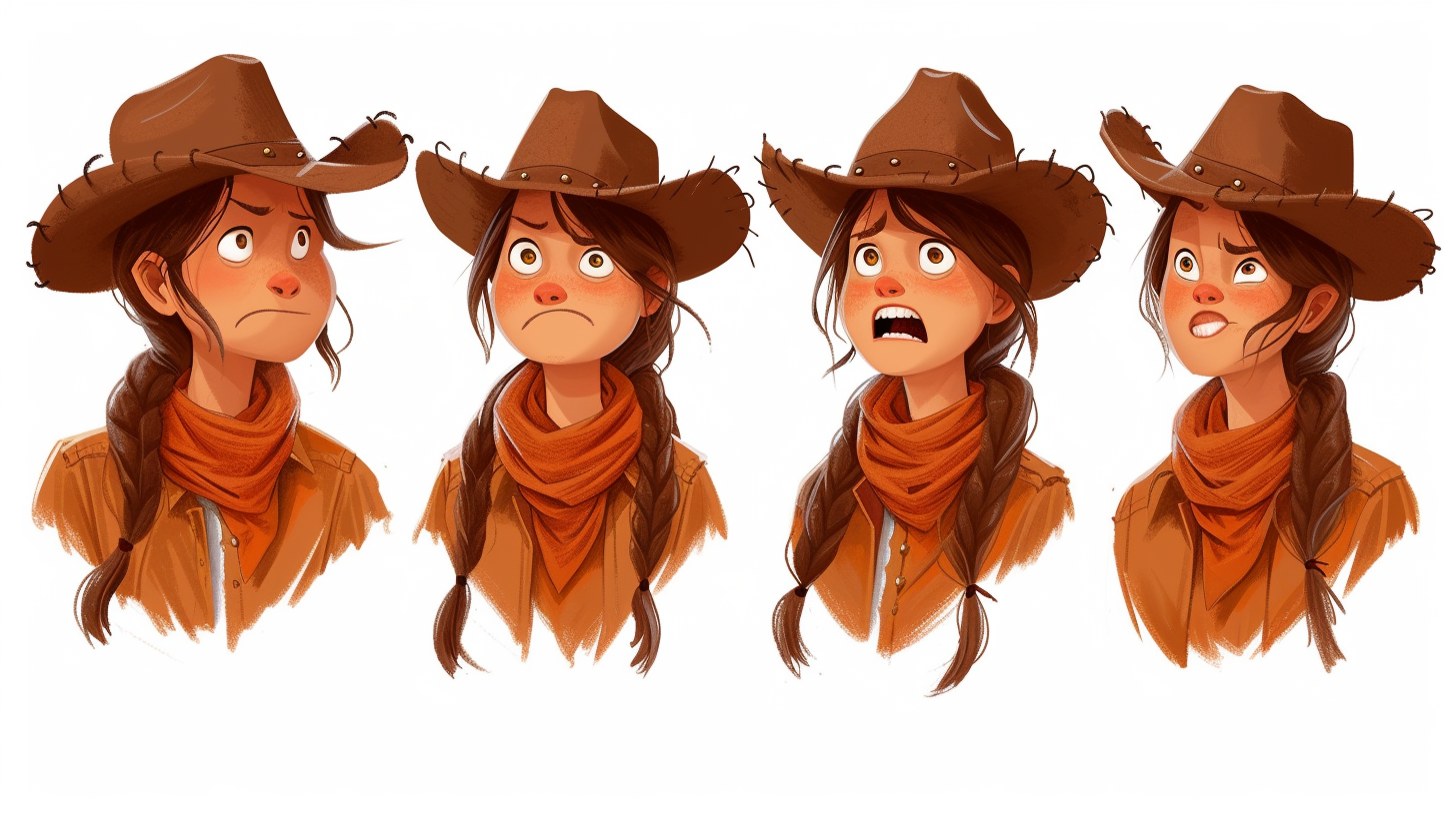 Cowgirl with various expressions