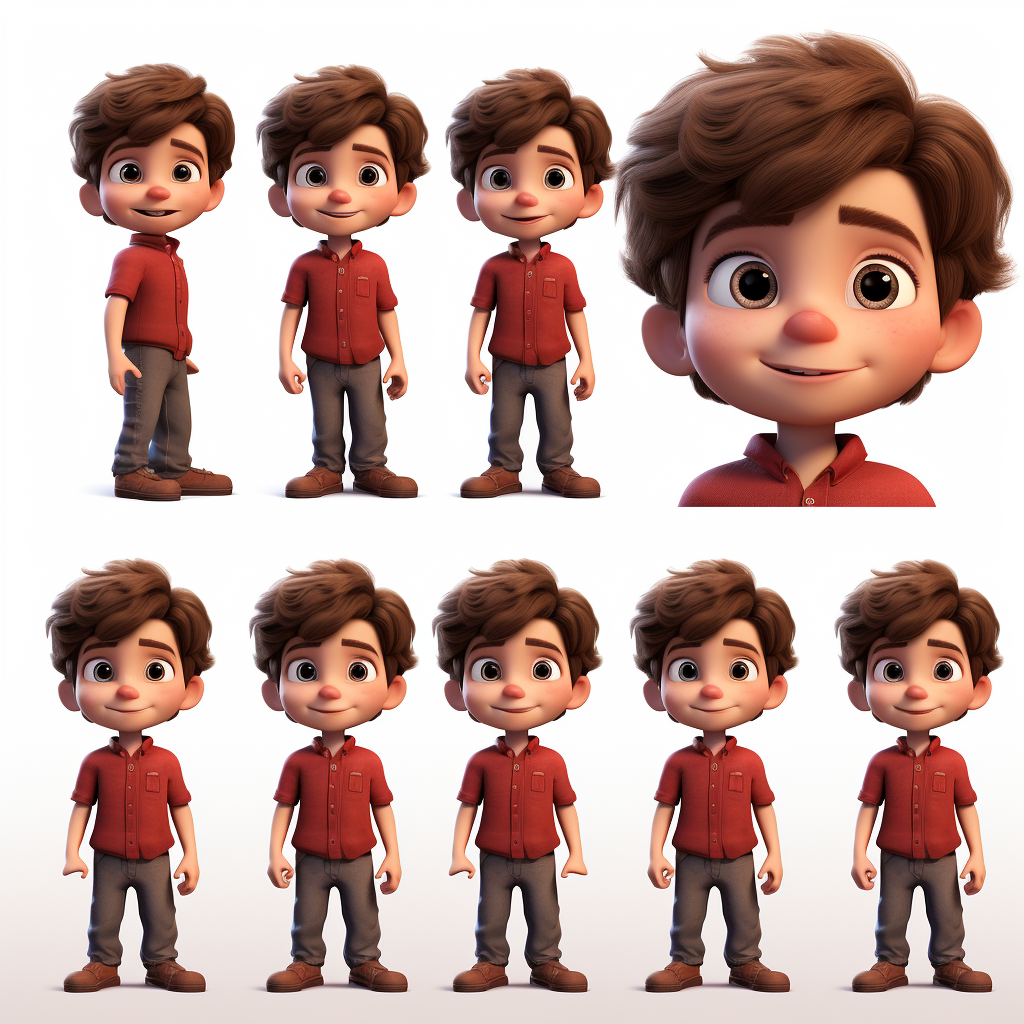 Kind boy with narrow face and brown hair wearing a red shirt