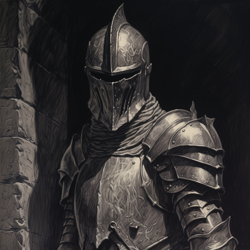 Knight on a charcoal illustrated dungeon and dragons book cover