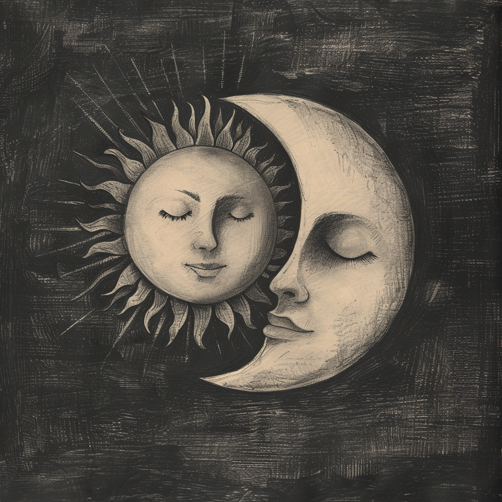 Beautiful Charcoal Sun Moon Illustration Art