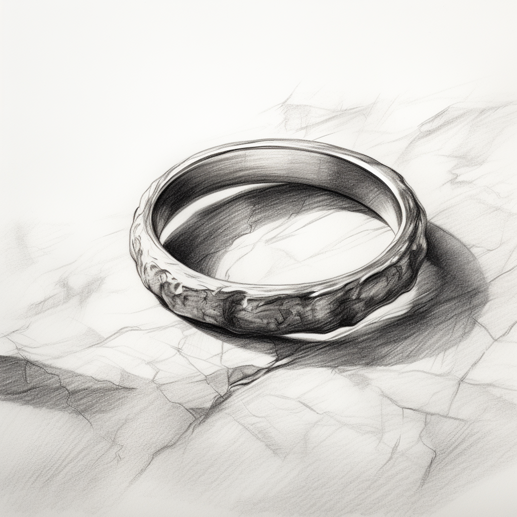 Wedding ring charcoal sketch with crosshatch shading