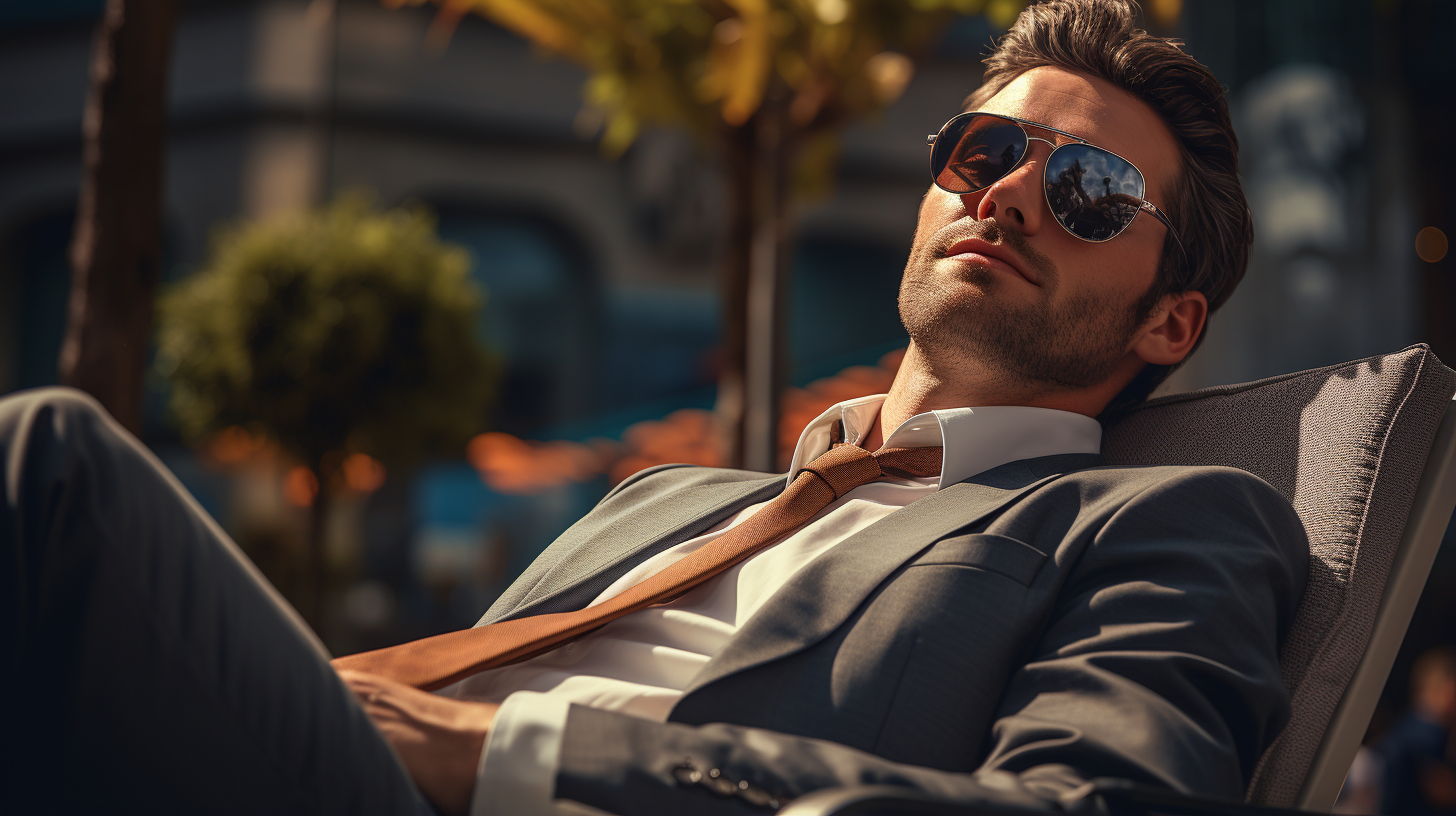 Charismatic businessman thinking and relaxing outdoors