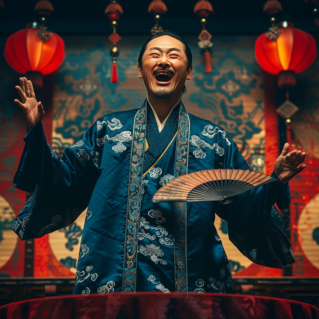 xiangsheng comedian in blue robe