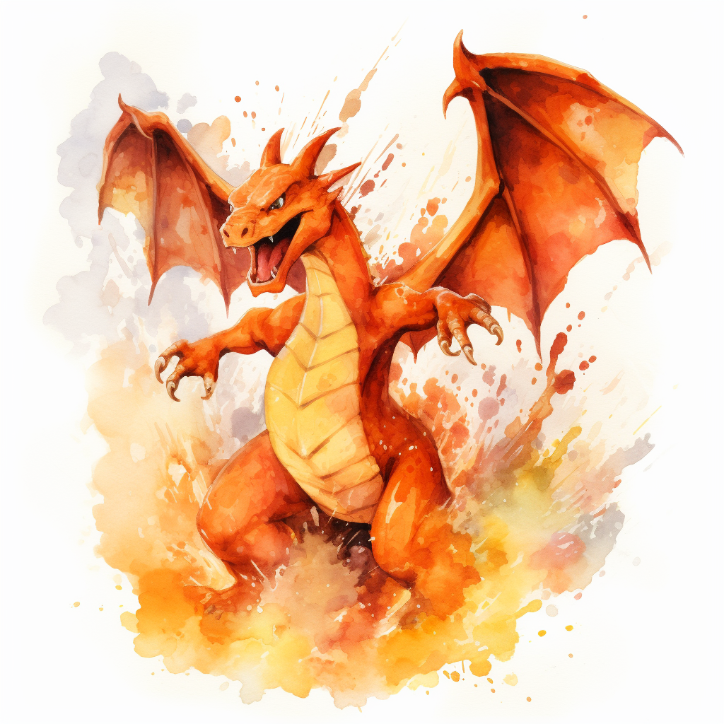 Charizard spitting fire watercolor