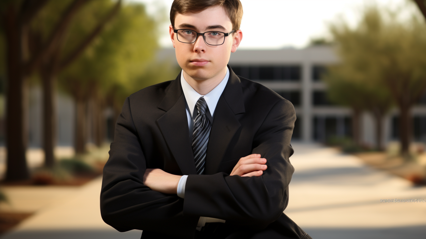 Charlie Munger full body shot brown hair black shoes