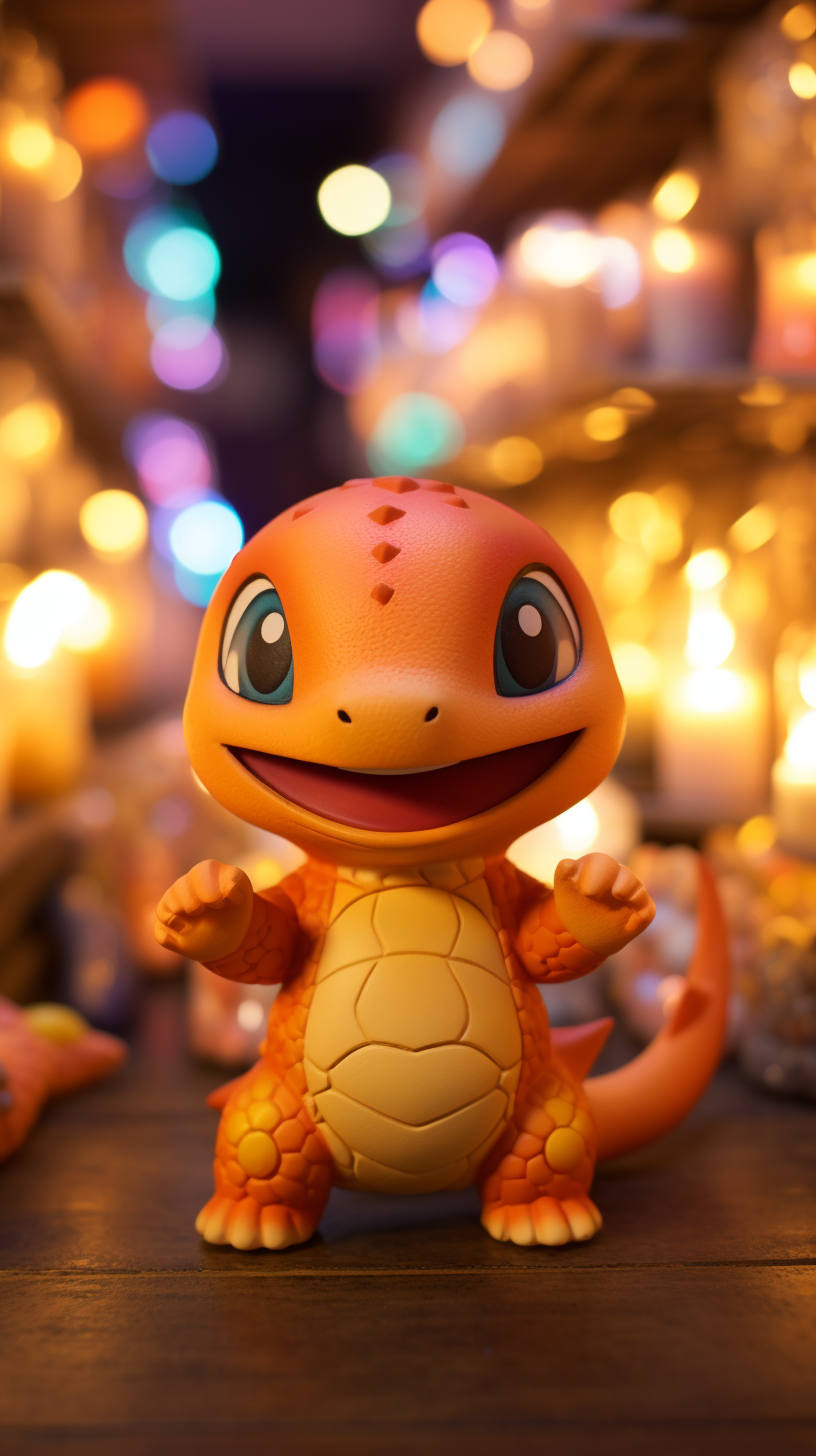 Charmander inside a vibrant collectables store