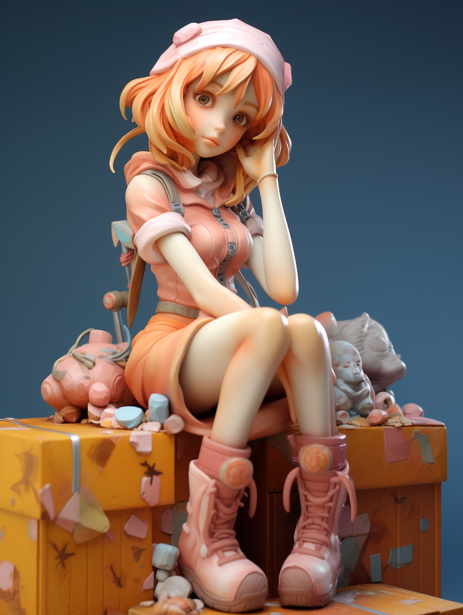 Cute anime girl on box figurine