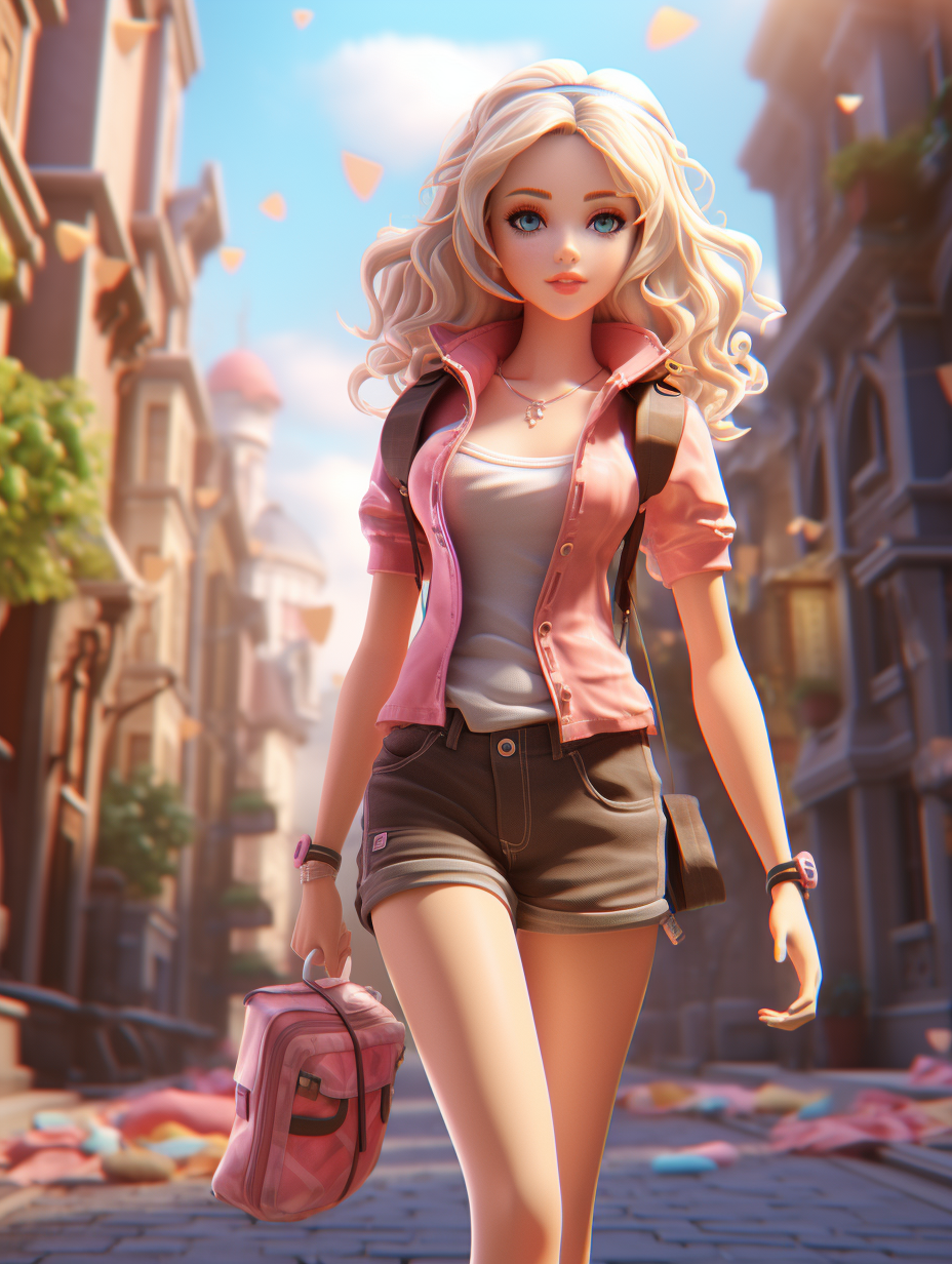 Beautiful anime girl walking on the street