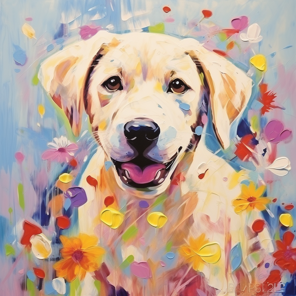 Adorable Labrador puppy creating art