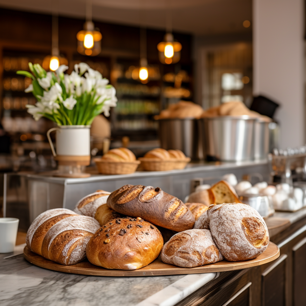 Freshly baked artisanal breads at charming bakery