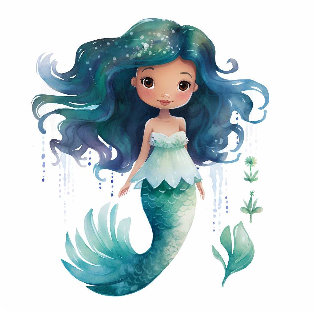 Whimsical Native American Child Mermaid Clipart