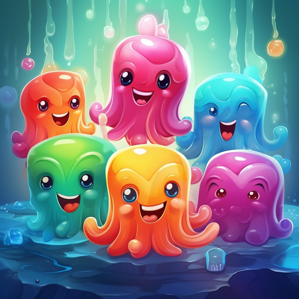 Colorful jelly mascots for puzzle game