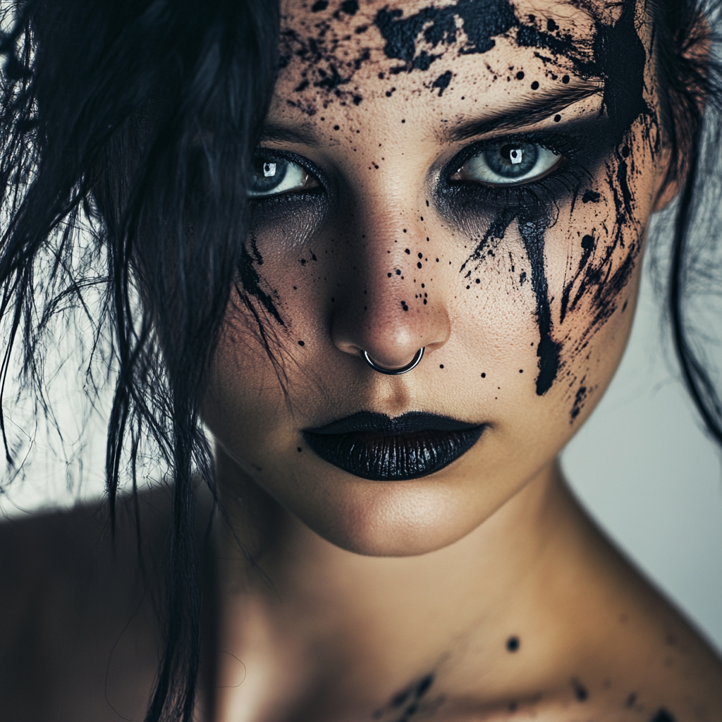 Woman with black paint and piercing