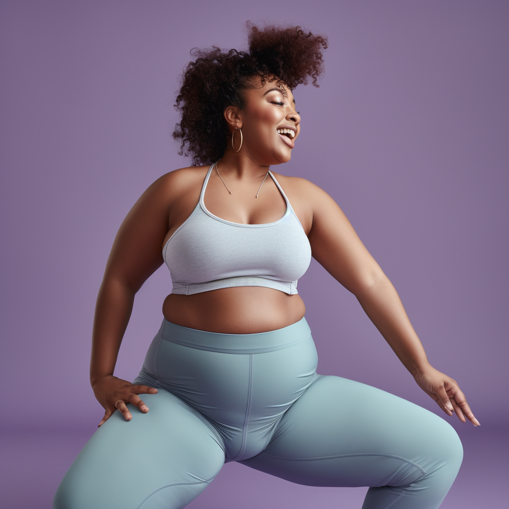 Smiling black woman in yoga pose