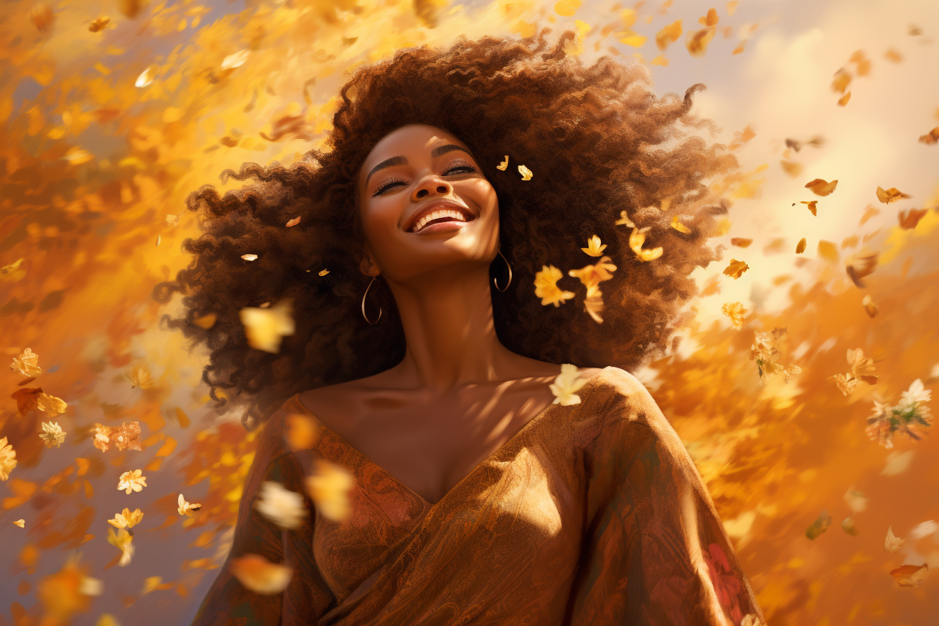 Beautiful black lady chasing freedom and happiness