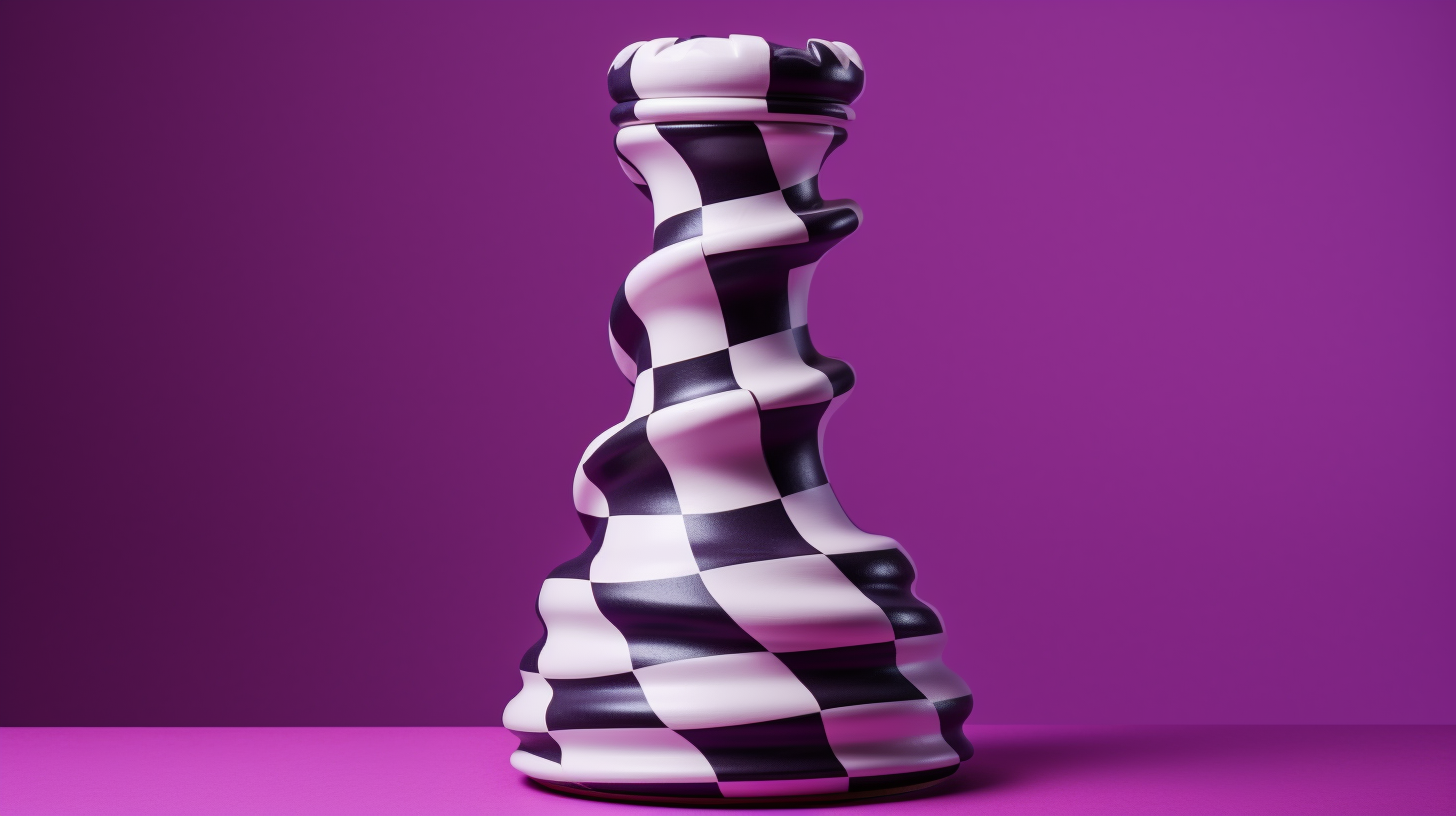 Checkered Wavy Chess Piece on Purple Background