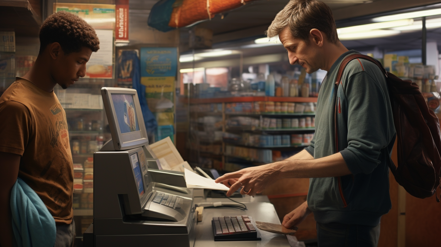 Man paying at checkout with digital identity and wallet