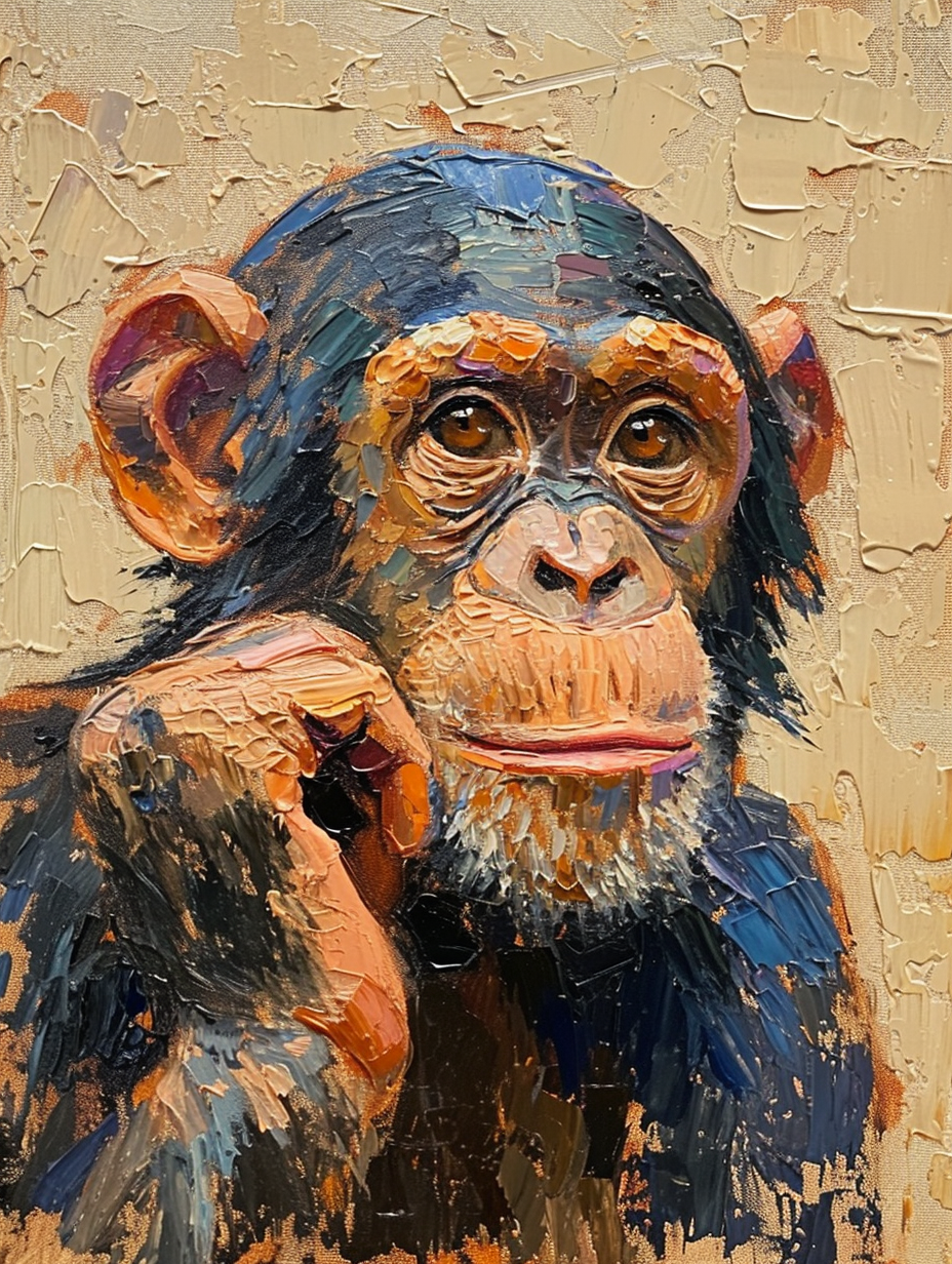 Cheeky chimpanzee oil painting artwork