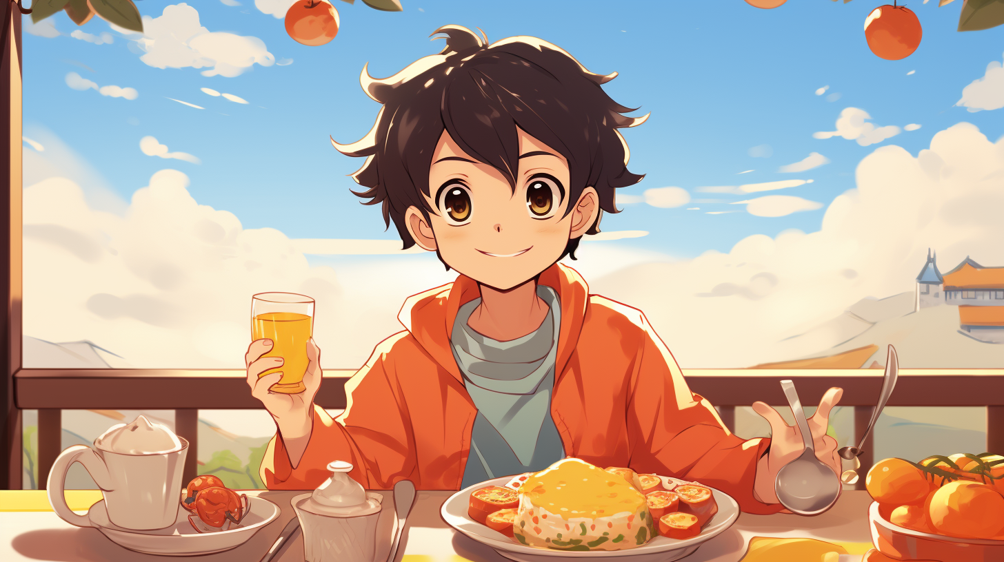 Elementary school boy enjoying breakfast