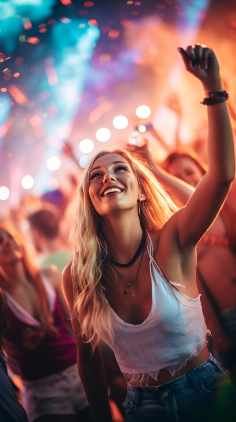 Energetic Crowd Dancing in Colorful Summer