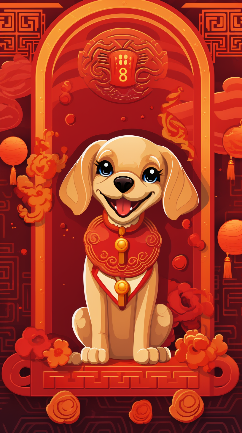 Cartoon dog holding Chinese New Year scroll