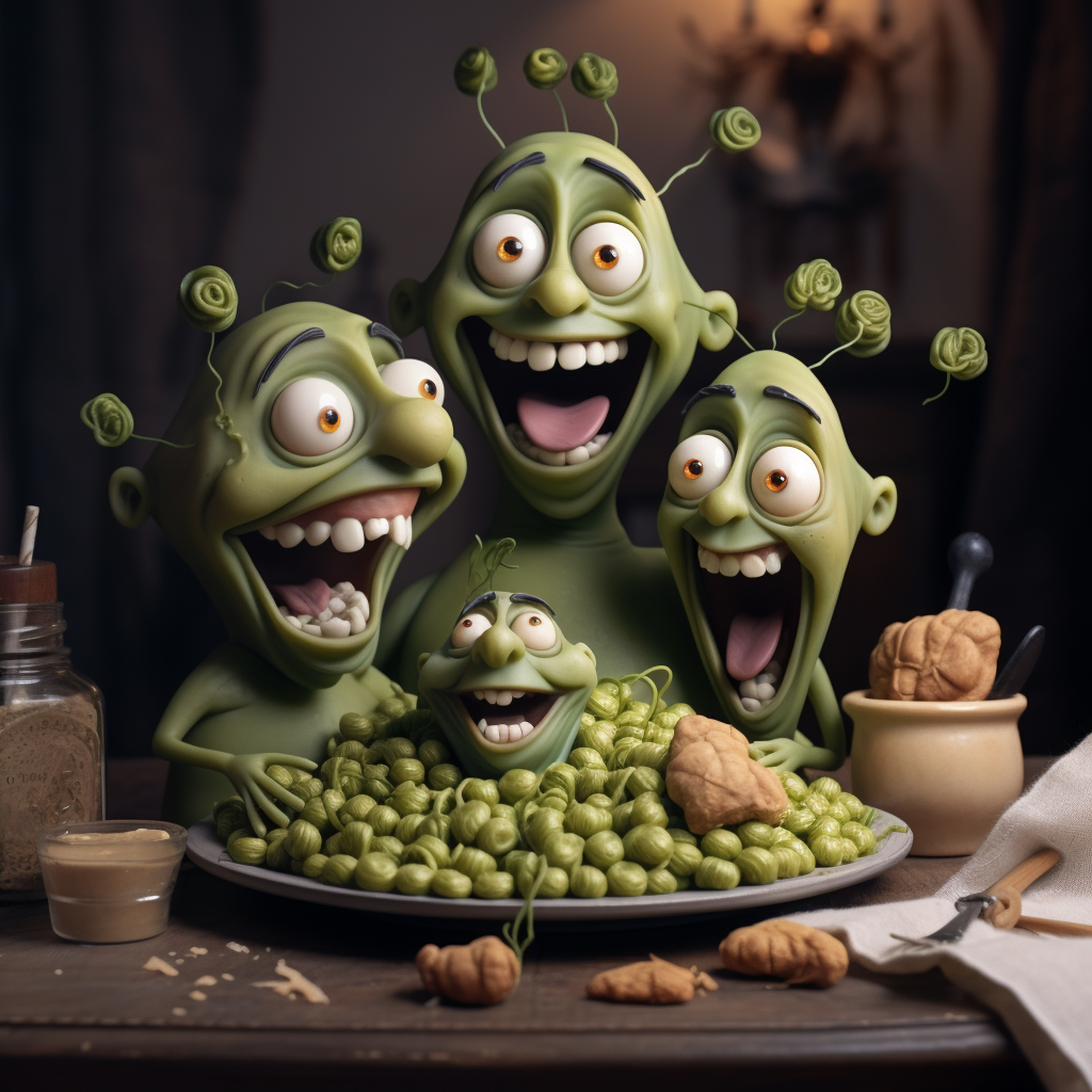 Family enjoying delicious pea dishes