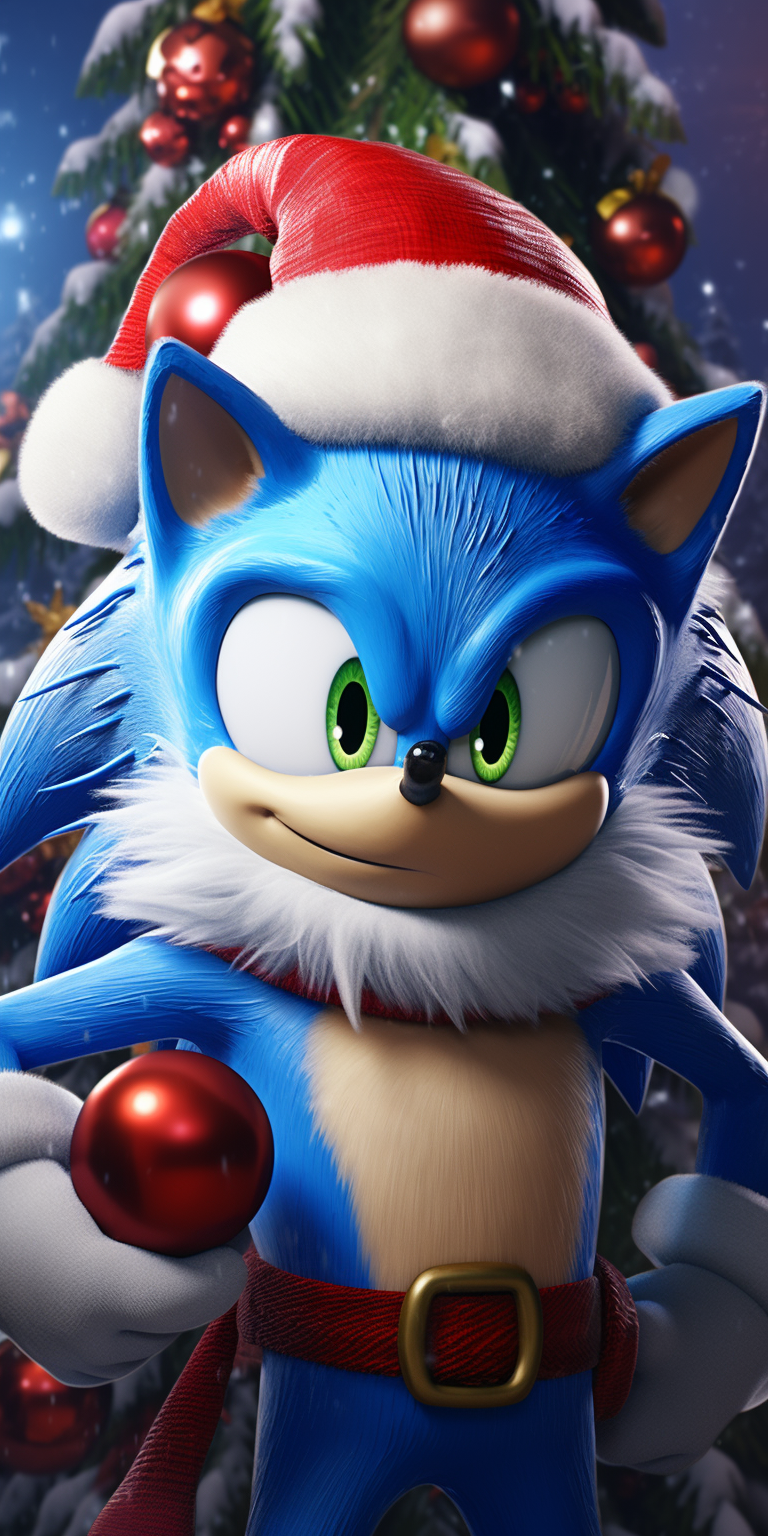 Cheerful Sonic enjoying Christmas festivities