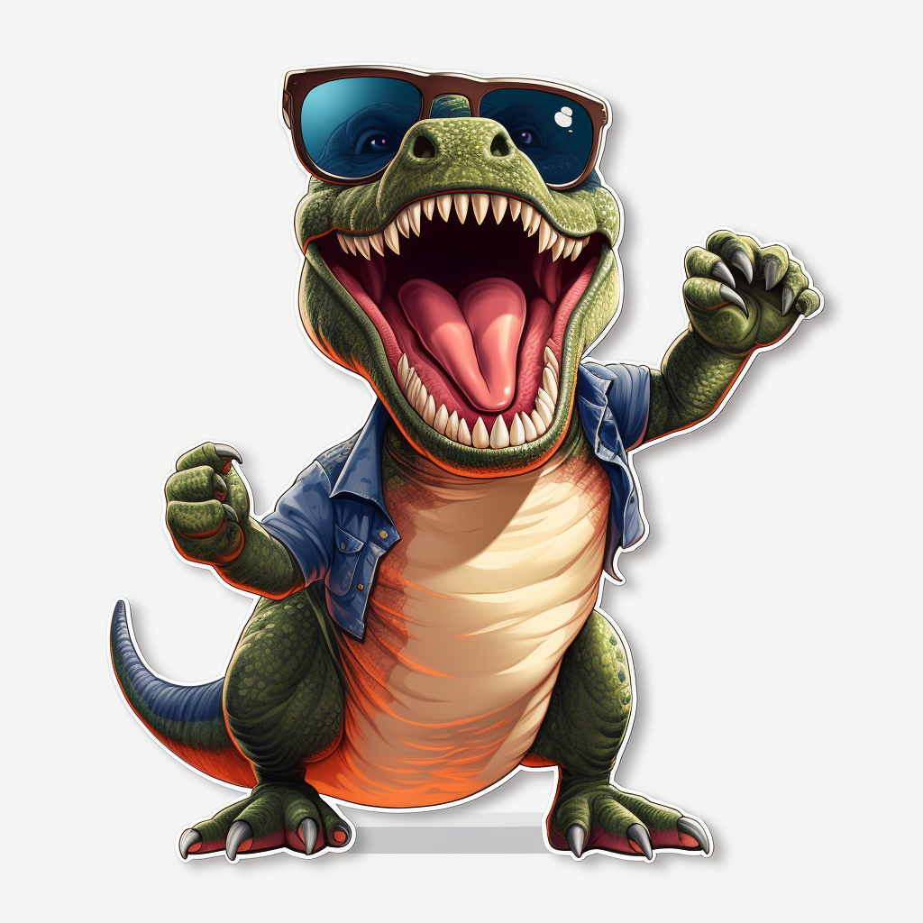 Smiling Allosaurus wearing sunglasses