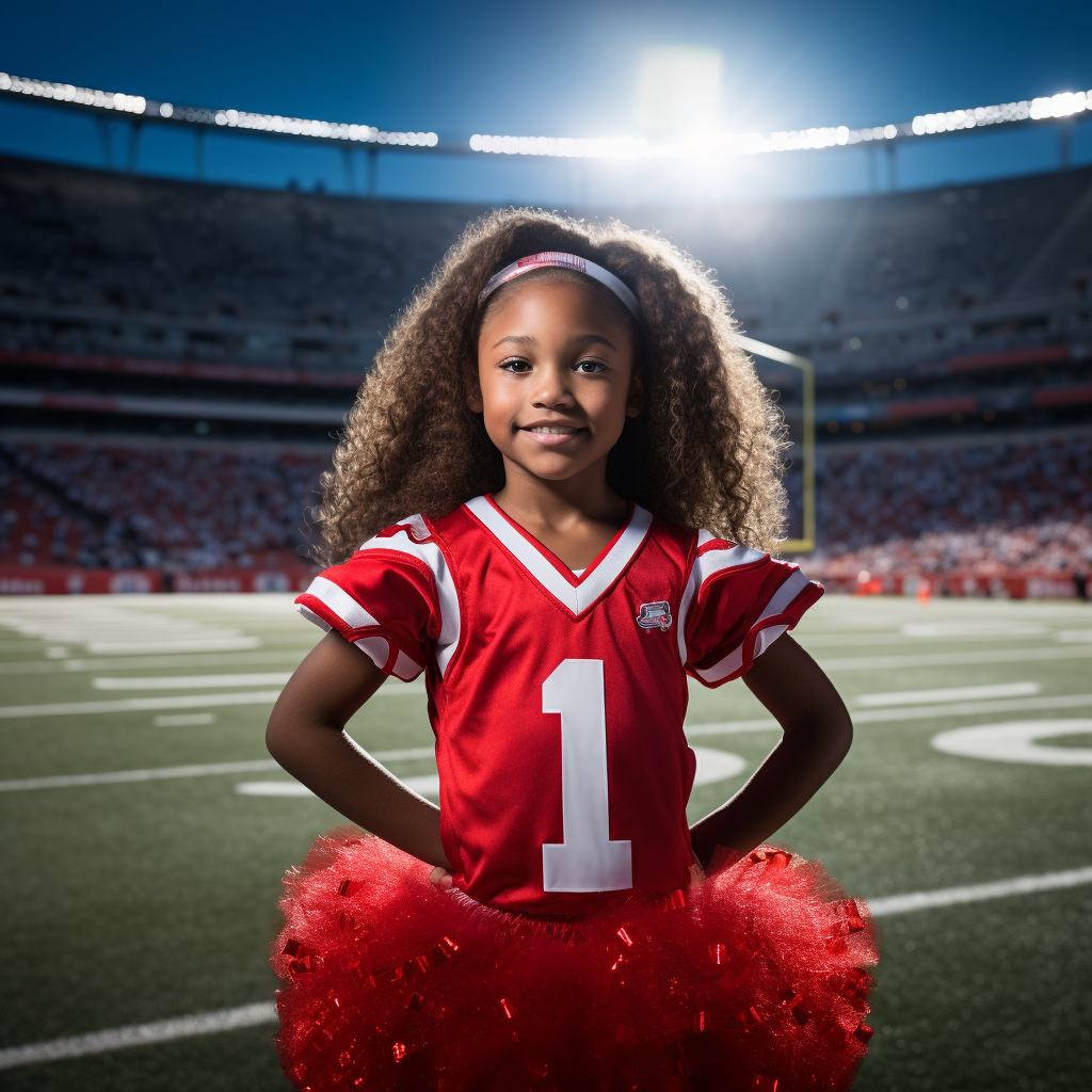 Cheerleader with Pompoms on Football Field