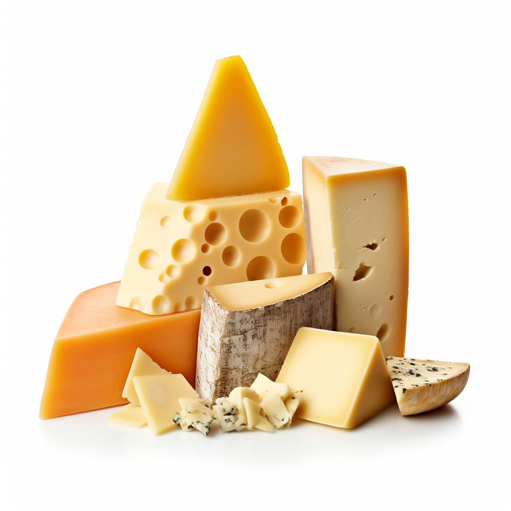 Different Types of Cheese on White Background