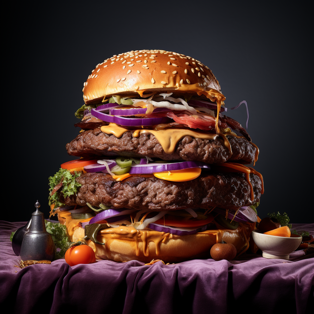 Tasty Cheeseburger on Purple Pillow