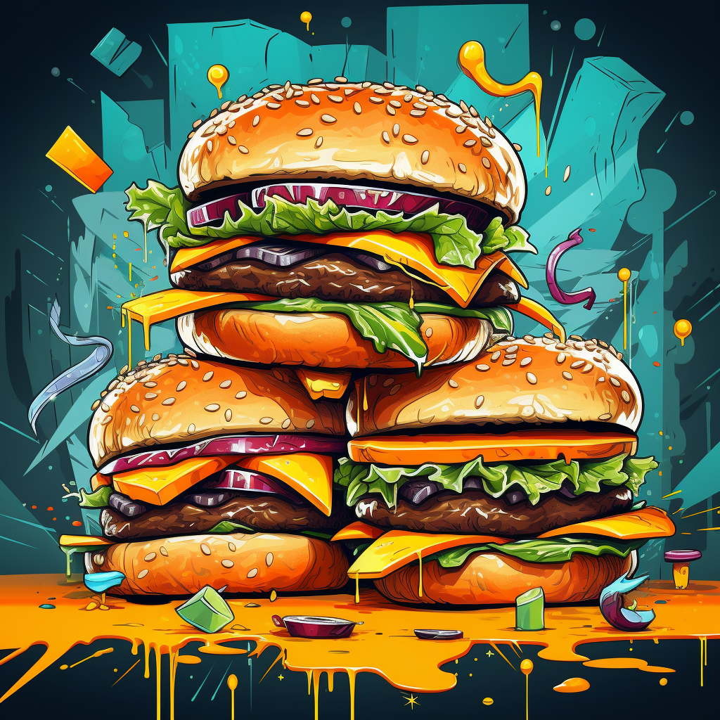 Graffiti-style cheeseburgers as separate items