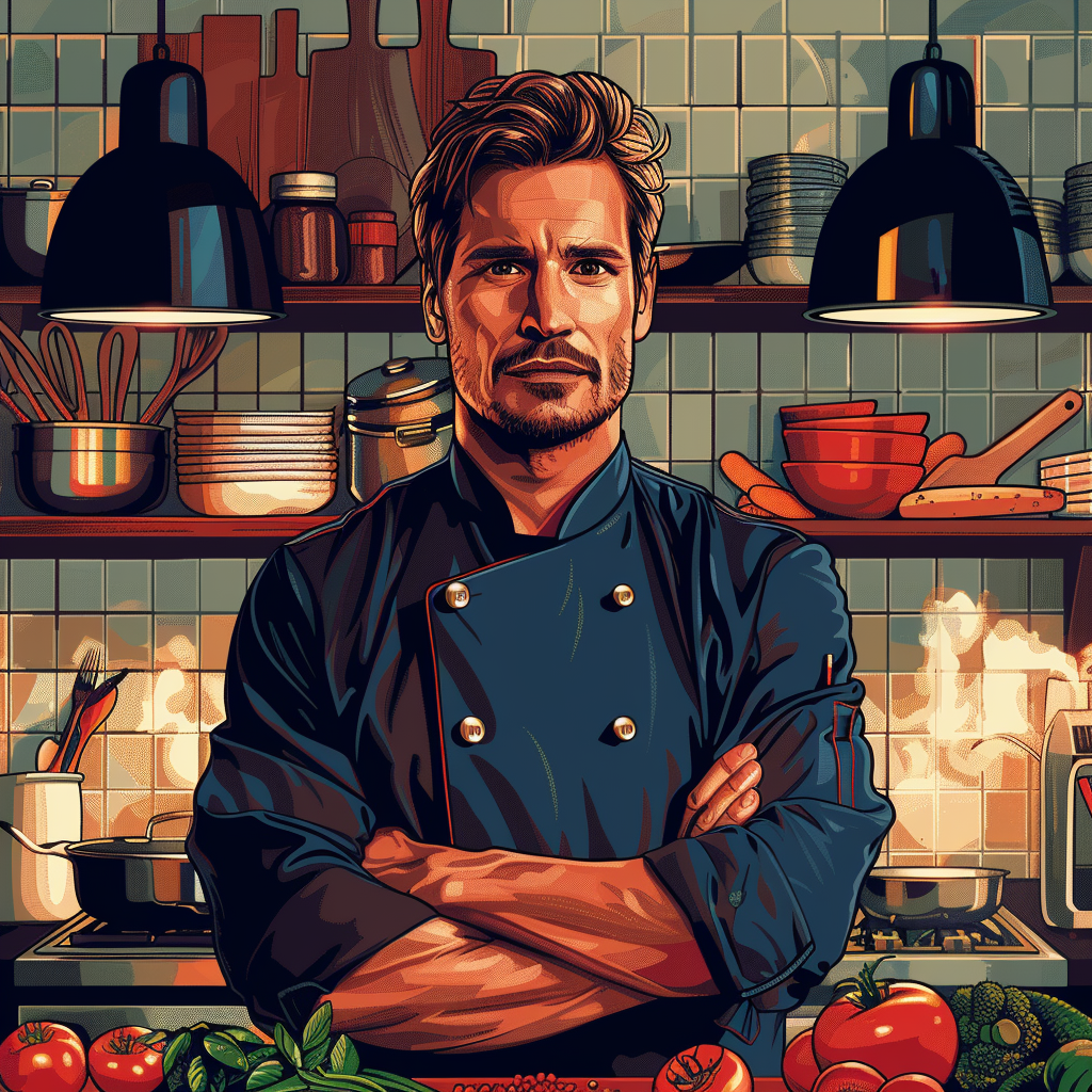 Chef in Kitchen Calendar Illustration