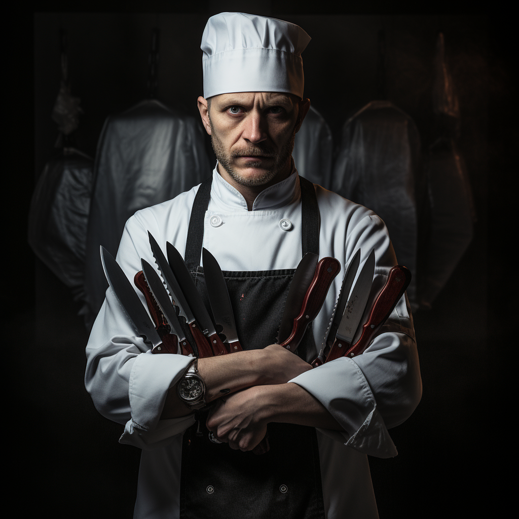 Professional chef coat holding chef knives